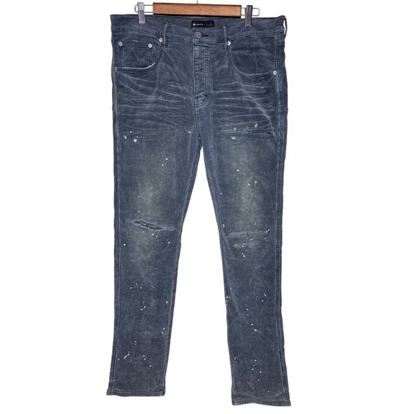 Purple Brand 3-Needle Men's Jeans Distressed Wash Repair Grey Splatter Size 36